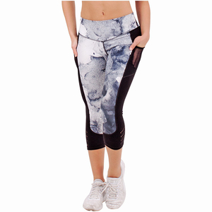 Racerback <b>Crop</b> <b>Top</b> Yoga Set High Waist Calf-Length Pants Sublimation Print <b>Mesh</b> Detail Sweat-Wicking Spandex Polyester 2-Piece - Product Image 4