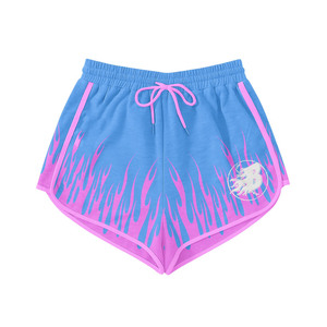 Shorts de Felpa de Algodón y Poliéster Premium, Color Azul con Cintura Rosa, Logotipo Personalizado Impreso y Bordado, Shorts para Mujer - Product Image 4