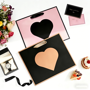 Valentine Gift UV Coated Kraft Paper Bag with Ribbon Handle Handbag <b>Shape</b> <b>Heart</b> Print Four-Color Custom Logo for Clothing Shoes - Product Image 5