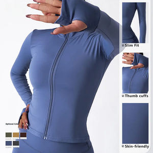 Wholesale Custom Women's Gym Fitness <b>Activewear</b> Set Breathable Yoga Zipper Jacket Sports Bra <b>Leggings</b> Solid Elastic Waist - Product Image 3