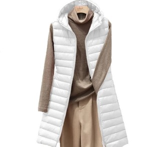 เสื้อกั๊กพาร์กาผู้หญิงยาวปานกลางมีฮู้ด, ฤดูใบไม้ร่วงฤดูหนาวผ้าฝ้ายสีบริสุทธิ์แขนกุดหนังแกะ - Product Image 4