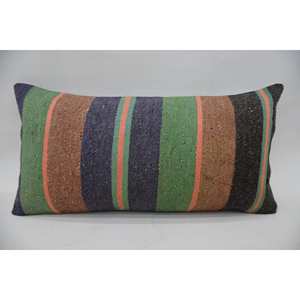 Multicolor Vintage Striped Wool Pillow 12x24 Inch Decorative <b>Cushion</b> Woven and Embroidered Fabric Kantha Patchwork for Sofas - Product Image 1