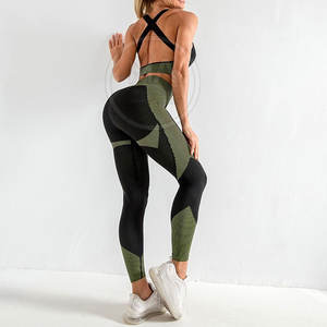 ชุดโยคะ2ชิ้นคุณภาพสูงของผู้หญิงชุดรัดเอวยางยืดไร้รอยต่อลายพื้นทำเองได้ออกแบบใหม่ขายส่ง - Product Image 2