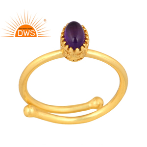 แหวนพลอยอเมทิสต์ธรรมชาติชุบทอง18K ดีไซน์ทำด้วยมือล่าสุดเครื่องประดับแบบวางซ้อนกันได้ - Product Image 1