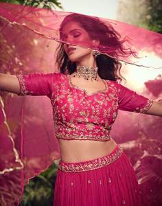 Calidad de exportación India Venta caliente Premium Real Chinon Silk Lehenga Choli & Dupatta con trabajo de bordado Fabricante de India - Product Image 5