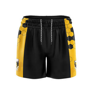 Pantalones cortos de poliéster 100% de cintura media para mujer/hombre, lienzo de punto, estampado de transferencia por sublimación, patrón sólido, cierre de cordón - Product Image 1