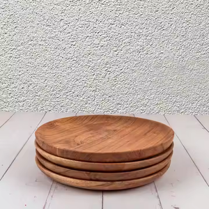 Ensemble de quatre assiettes de service en bois décoratives faites à la main en bois faciles à nettoyer et légères pour les plats de l'artisanat en croissant - Product Image 1