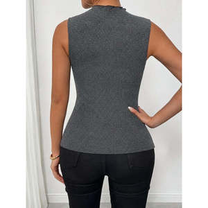 Women'<b>s</b> Sleeveless Tulle Round Neck Deep V-Neck Glitter <b>Blouse</b>, 36062 - Gray - Product Image 3