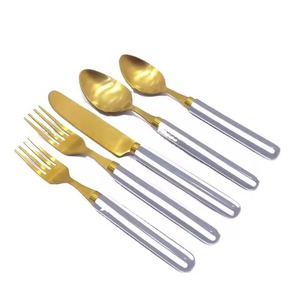 Ensemble de couverts en acier inoxydable plaqué or pour la cuisine et les restaurants, manche en résine solide bleu ciel, ensemble de couverts - Product Image 4