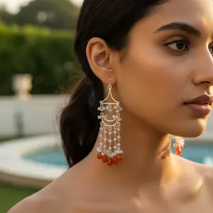 925 Silver <b>Fashion</b> <b>Chandelier</b> <b>Earrings</b> for Women Featuring Carnelian Gemstones - Product Image 1