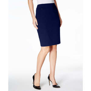 Calvin Klein Women's Petite XS Pencil Skirt Blue <b>Denim</b> Wrap Embroidery Sequins Ruffles Size 14 P Linen <b>Material</b> Bandage Design - Product Image 1