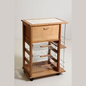 High Quality Solid Beech Wood Modern Kitchen Cart with Bread Bottle Rack <b>Plastic</b> <b>Wheels</b> Iron Handles MASLEGNO for Daily Storage - Product Image 1