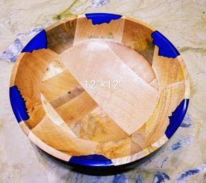 Bol de service décoratif en bois et résine pour la table à manger, accessoires de cuisine pour servir des salades de fruits - Product Image 6