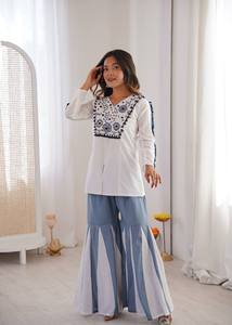 ชุดเซ็ตผ้าไหมโรมันแท้ TOP PLAZZO ปักมือลายกระจก - Product Image 5