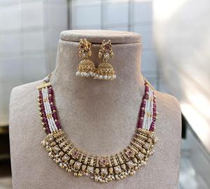 Traditional Premium Quality Rajwadi <b>Necklace</b> <b>Set</b> With <b>Earrings</b> <b>Gold</b> Plated <b>Necklace</b> <b>Set</b> With <b>Earrings</b> for Wedding Wear For Women - Product Image 2