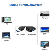 Convertidor USB3.0 1080P USB a VGA, Material ABS, Adaptador de Pantalla Extendida para Computadora Portátil, Laptop, a TV, Monitores, Proyector