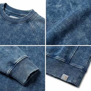 Sweat à capuche personnalisé en denim indigo bleu délavé, 100 % coton, style vintage, pour l'hiver, idéal pour le travail ou le streetwear, vente en gros - Product Image 4