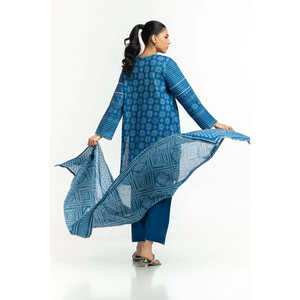 ชุดสูทผ้าลอนพิมพ์ลายสีน้ำเงิน 3 ชิ้นสำหรับผู้หญิง ดีไซน์ทันสมัยสำหรับสาวออฟฟิศ ตกแต่งด้วยกระดุม - Product Image 3