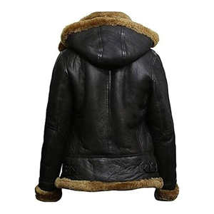Veste pour homme en peau de mouton, veste bomber en peau de mouton véritable, veste en cuir de mouton brun véritable, capuche amovible, chaude pour l'hiver - Product Image 3