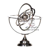 Sphère armillaire antique en laiton nickelé, globe vintage, astrolabe nautique fait main, Art Déco argenté, décoration de table pour retraite