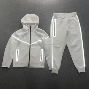 2025 nouveau sport personnalisé Kni Logo 100% coton polaire fermeture éclair à capuche hiver réfléchissant adhésif veste costume - Product Image 4