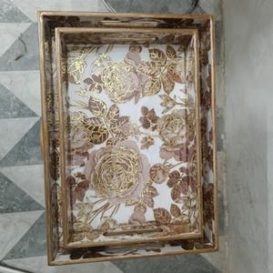 Juego de Bandejas de Madera con Estampado Floral Minimalista para Decoración de Mesa de Comedor, Bandejas de Servicio de Desayuno de Varios Tamaños - Product Image 6