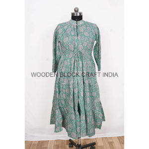 Robe longue indienne en dentelle imprimée numériquement 100 % coton pour femme, manches longues, style bohème, taille haute, coupe trapèze, confortable, décontractée pour l'été - Product Image 6