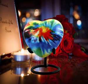 Tie Dye Heart <b>Keepsake</b> Urn Mini <b>for</b> <b>Ashes</b> Colorful Memorial with Velvet Box - Product Image 3