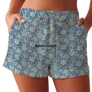 New Indigo Block Printed Shorts <b>Women's</b> Summer Loungewear Cotton Block Print Shorts Beach Girls Collection Baby Doll Style - Product Image 2