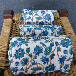 Bolsa de gasa de viaje cosmética acolchada reutilizable de algodón con estampado Floral indio hecho a mano de la mejor calidad, neceser al por mayor - Product Image 5