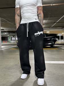 Pantalones acampanados de algodón de rizo francés de gran tamaño de lana personalizados de peso pesado para hombre, pantalones de chándal holgados de pierna ancha rectos, pantalones de chándal apilados - Product Image 3