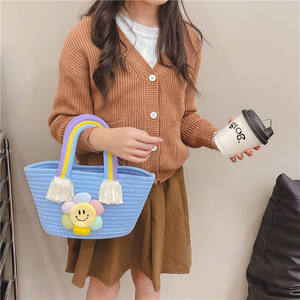 Children's Cotton Rope Woven Breathable Ultra-Light Handbag Shoulder Bag for Women Toddler Gift Sunflower Cartoon Rainbow Design - Product Image 3