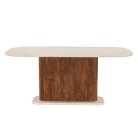 Nouveau socle en bois sculpté en bois de manguier massif et marbre moderne unique avec finition naturelle Table à manger en marbre de couleur blanche