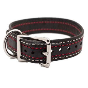 Collar de perro de cuero negro ajustable con costuras de doble contraste, accesorio ersonalizado para mascotas pequeñas o medianas con herrajes de níquel - Product Image 3