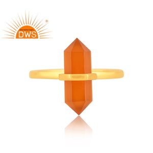 Anillo apilable de piedras preciosas cornalina natural chapada en oro de 18 quilates de plata de ley de última tendencia, fabricante de joyería fina Demi - Product Image 2