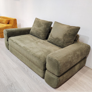 Canapé-<span class=keywords><strong>lit</strong></span> convertible 2-en-1 pliable avec oreiller, en velours côtelé vert, canapé compressé pour appartements - Product Image 3