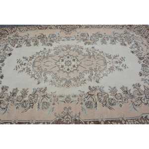 พรมตุรกีแบบดั้งเดิมสีเบจสีน้ำตาล8x9ฟุตวินเทจแบบเย็บปะติดปะต่อกันขนเฟอร์ขนกระต่ายเทียมยางรองทรงสี่เหลี่ยมผืนผ้าข้างเตียง - Product Image 5