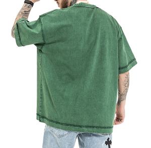 Camiseta de algodón grueso con estampado lavado al ácido, personalizada, barata, al por mayor, para hombre, de cuello redondo y manga corta, talla grande - Product Image 3