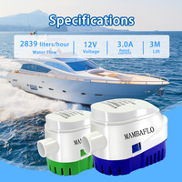 Pompe de cale submersible 12V DC 600-1100 GPH pour bateau et yacht avec interrupteur intégré
