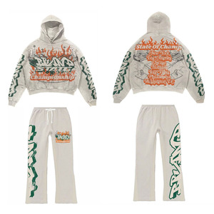 Survêtement à capuche évasé pour homme, tendance, nouveau design, en molleton technique en coton, effet délavé à l'acide, avec logo personnalisé et impression sérigraphique - Product Image 5