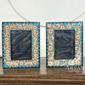 Western Hand <b>Tooled</b> Cow <b>Leather</b> Photo Frame 4x6 Home & Office Decor with Stand for Desktop Display Handmade Picture Photo Frames - Product Image 1