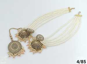 INDIAN MEHNDI POLISH TRADITIONAL and FASHIONABLE WITH PEARL EARRINGS and MANGTIKKA <b>SET</b> for WOMEN & <b>GIRLS</b> - Product Image 3