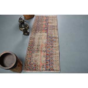 Clásico azul Beige 220X540 pies área grande Vintage Alfombra de lana turca respaldo de látex Patchwork pasillo diseño rectangular para adolescentes - Product Image 1