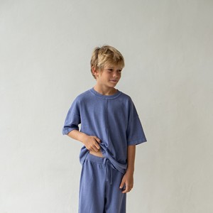 เสื้อยืดสำหรับเด็กผ้าฝ้าย100% ทันสมัยคอกลมแขนสั้นเข้ารูปสีฟ้าแห้งเร็วเสื้อทรงโอเวอร์ไซส์ผ้าบางๆซักขอบ - Product Image 1