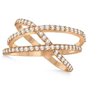 Anillo de Oro Rosa de 14K con Tres Bandas Entrelazadas y Diamantes Abstractos de 0.65ct, Estilo Moderno y Elegante - Product Image 1