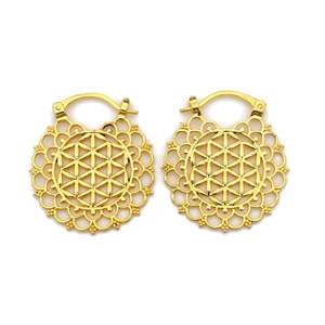 Pendientes colgantes de mandala con flor de Latón chapado en oro de 18 quilates al por mayor, joyería colgante Bohemia, accesorios de moda étnicos hechos a mano Unisex - Product Image 3
