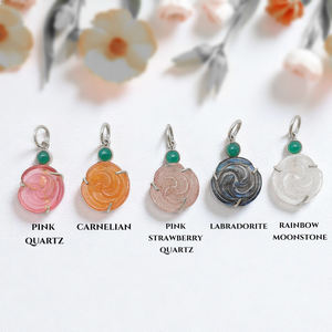 Wholesale Bulk Rose Carving Pink Strawberry Quartz Gemstone 925 Sterling Silver <b>Bail</b> Handmade <b>Pendant</b> Certified Jewelry Findings - Product Image 4