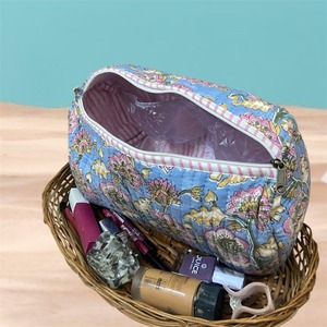 Handmade Sky Blue Eco-Friendly <b>Large</b> Capacity Cotton for Toiletry <b>Bag</b> Block Print <b>Zipper</b> Closure Durable Waterproof Cosmetic <b>Bag</b> - Product Image 4