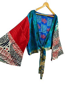 Ropa de playa Falda Top Ropa de Casa Sari corto Corbata de seda Top Mangas largas Regalo para su bata corta - Product Image 5