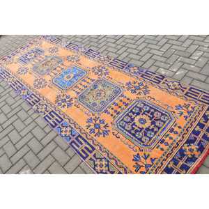 Alfombra Turca Vintage, Alfombra de 4.2x11.5 pies, Alfombra Azul Estilo Marroquí - Product Image 4